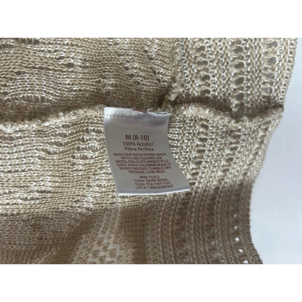 Faded Glory Y2K Coastal Layer Beige Crochet Open Knit Shrug Crop Cardigan Size M - Picture 6 of 9